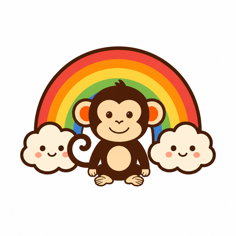 The Monkey Meals mascot with a rainbow